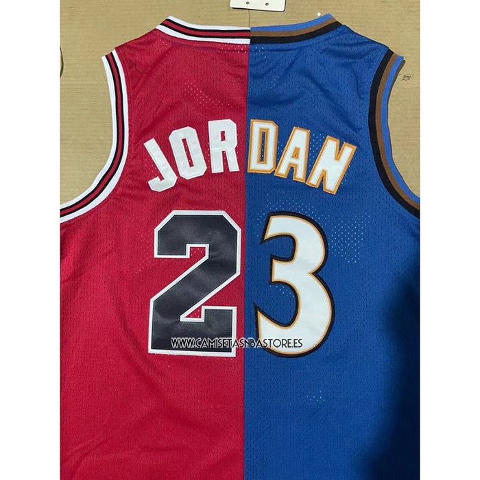 Michael Jordan NO 23 Camiseta Chicago Bulls Washington Wizards Split Azul Rojo